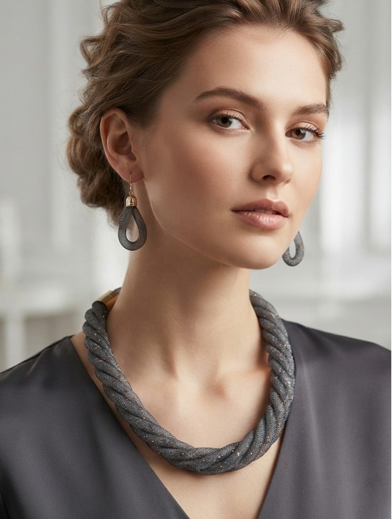 SPARKLE TUBE TWIST NECKLACE AND EARRING SET SPARKLE TUBE TWIST NECKLACE AND EARRING SET